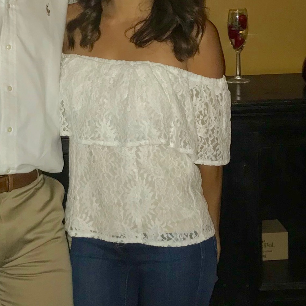 Creamy White lace off the shoulder blouse